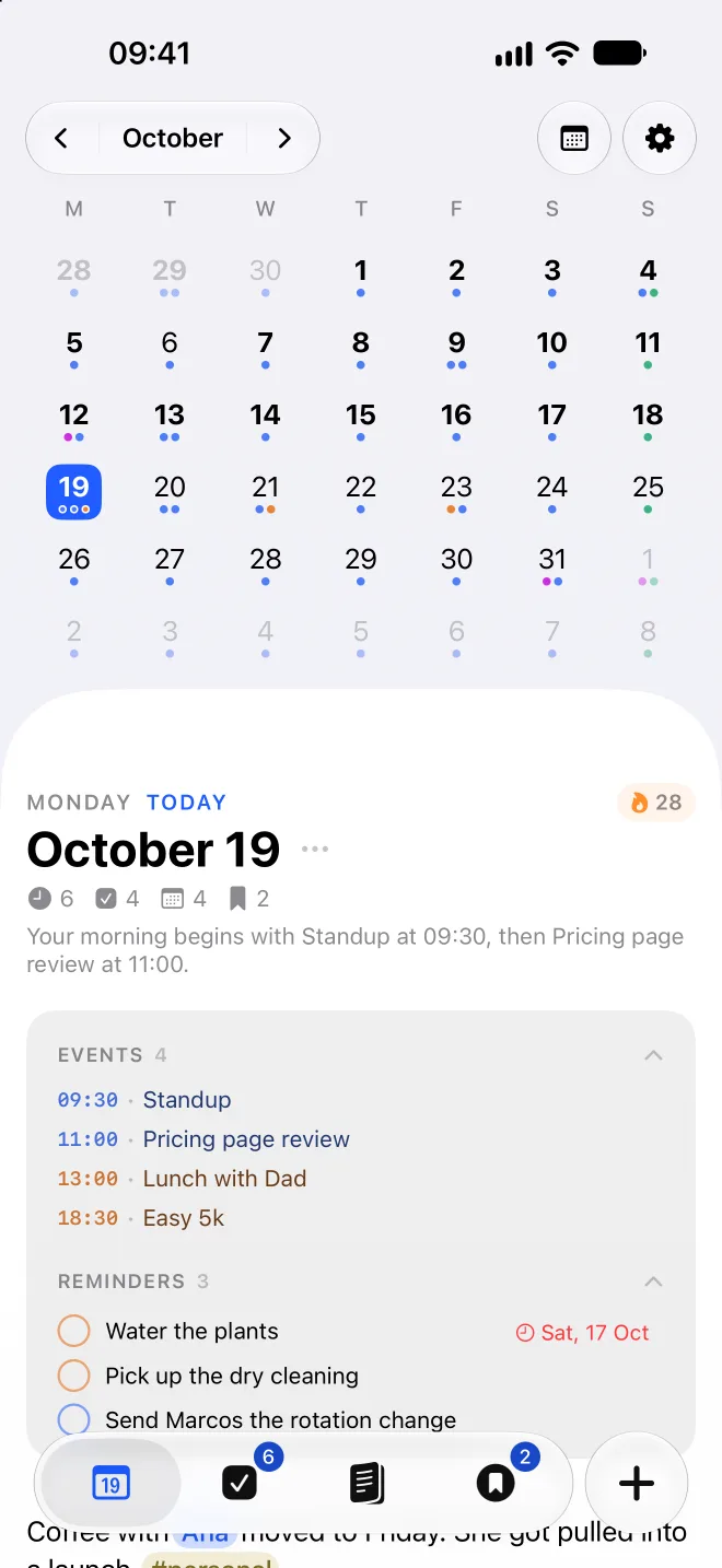 The month above today's page on the iPhone.