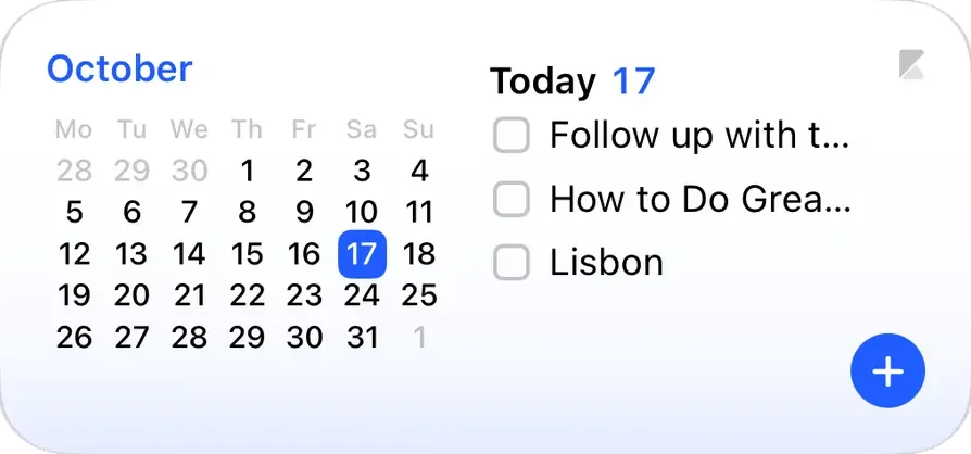 The Calendar widget with the month, in Karu.